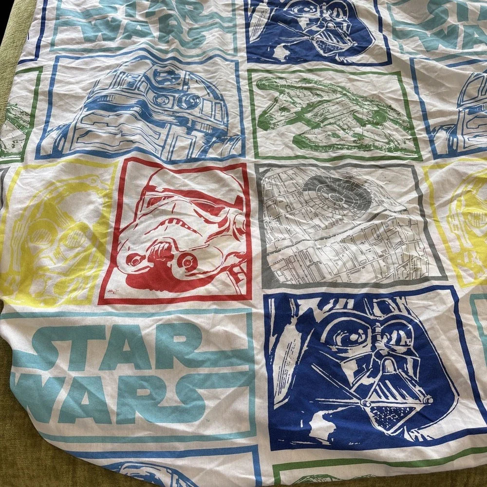 Vintage Star Wars Twin Fitted Sheet Stamps Cotton Blend Darth C-3PO R2D2 Yoda